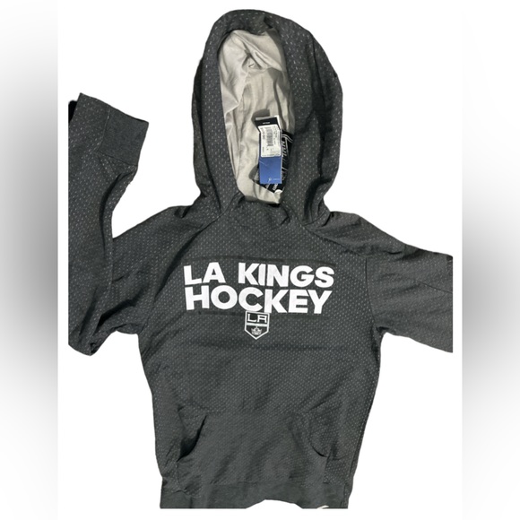 New! Mens ADIDAS NHL LA KINGS PULL OVER HOODIE SQUAD 115UA GREY/WHITE Sz Small - Picture 2 of 9